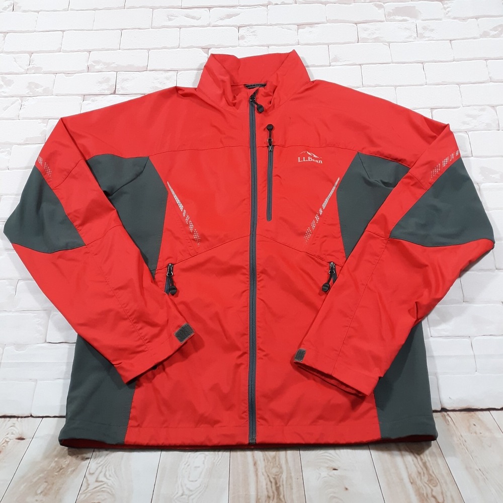 L.L. Bean Windbreaker Jacket Mens Medium Full Zip Red Gray Outdoor Hiking